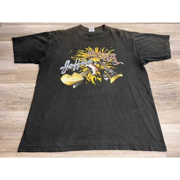 Vintage 90s Santana Jeff Beck Tour Concert T-shirt Sz XL‎ 1995 Made in USA Faded